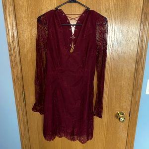 Maroon Lace Dress Long Sleeve Size M Bodycon
